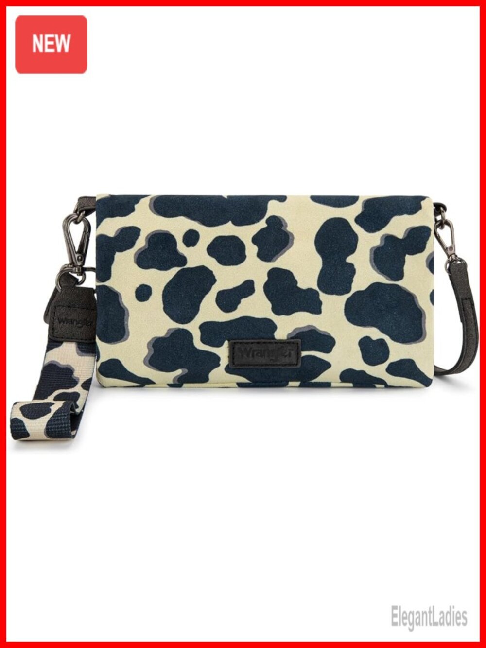 Faux Leather Cow Print Wristlet Wallet with Crossbody Strap